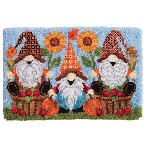 ROCKY&CHAO Myriad Choices Latch Hook Rug Kits, DIY Latch Hook Rug, Carpet Making Cushion, Crochet Kits Embroidery Kits Needlework Crafts for Home Decor,Gnomes and Flowers, 50x38cm