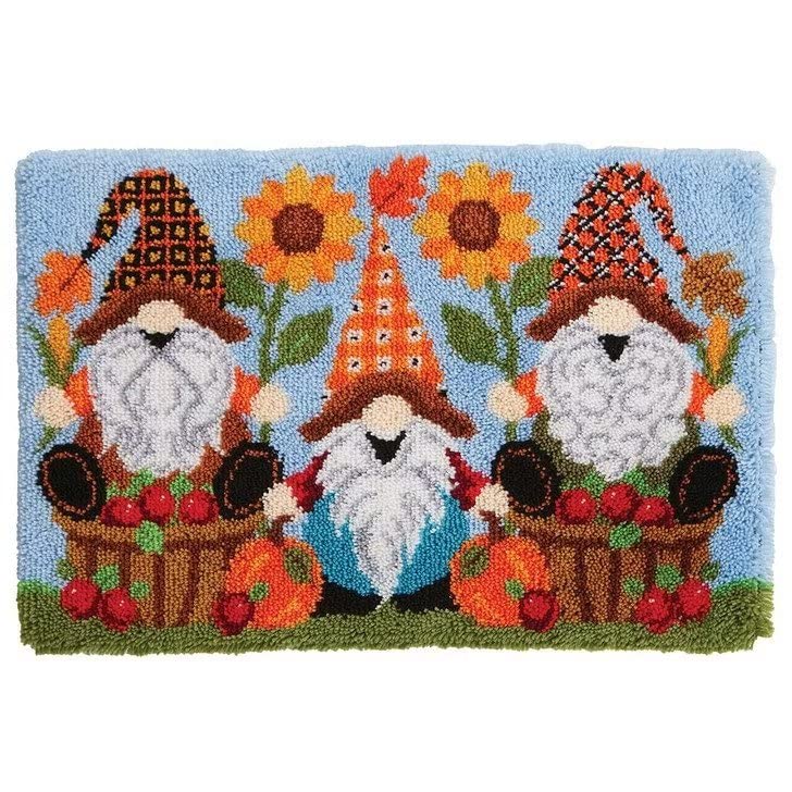 ROCKY&CHAO Myriad Choices Latch Hook Rug Kits, DIY Latch Hook Rug, Carpet Making Cushion, Crochet Kits Embroidery Kits Needlework Crafts for Home Decor,Gnomes and Flowers, 50x38cm