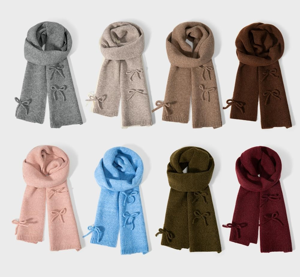Winter Scarfs for Women Rich Solid Colors Chunky Knitted Scarf with Bow Fashion Warm Pashmina Shawl Wraps Scarves - Image 7