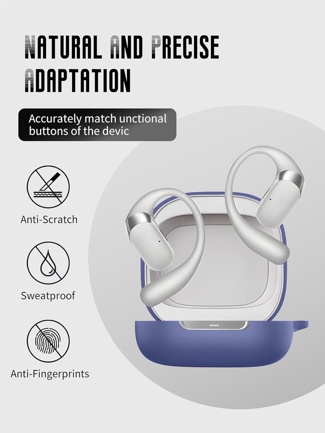 Case for SHOKZ OpenFit 2+ T921 Earbuds 2025, FJIASTB Soft Silicone Protective Cover with Carabiner and Lanyard, Shockproof (Dark Blue) - Image 3