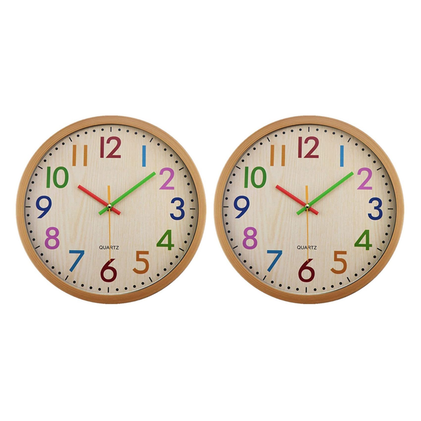 Hndhbfgrt 2X Silent Non Ticking Kids Wall Clock, Battery Operated Colorful Decorative Clock
