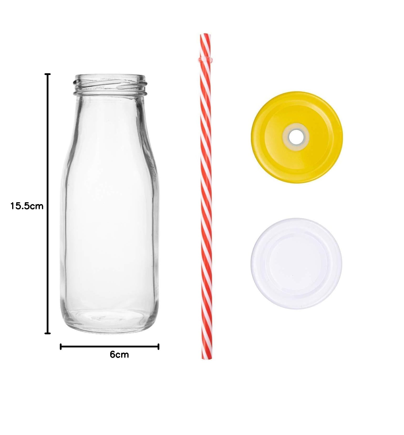 Lawei - 12 Smoothie Botella Botellas de Cristal Botellas de Cristal vacías con 12 Pajitas 12 Tapas Metálicas Blancas y 12 Tapas Amarillas con Agujero - 325 ml