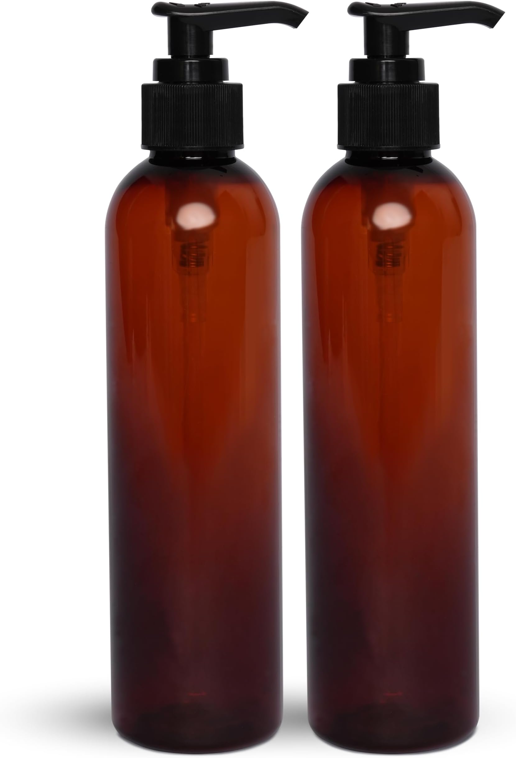BRIGHTFROM Lotion Pump Bottles, Empty 8 OZ, BPA-Free Refillable Plastic Containers, Amber with Black Dispenser for - Soap, Shampoo, Lotions, Liquid Body Soap, Creams and Massage Oil (2 Pack)