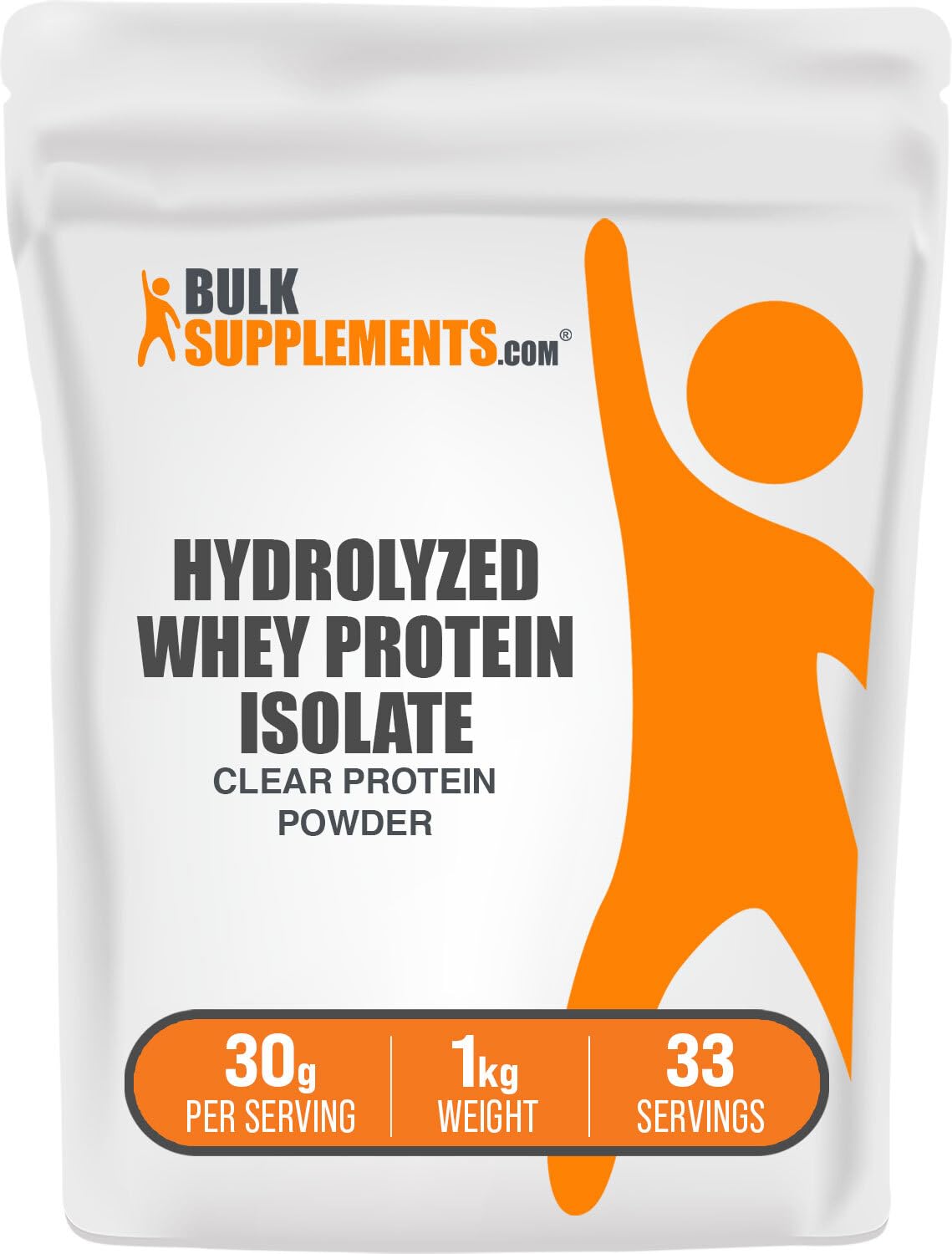 BulkSupplements.com Hydrolyzed Whey Protein Isolate Powder - Clear Whey Isolate Protein, Unflavored Protein Powder - Gluten Free, 30g per Serving, 1kg (2.2 lbs) (Pack of 1)