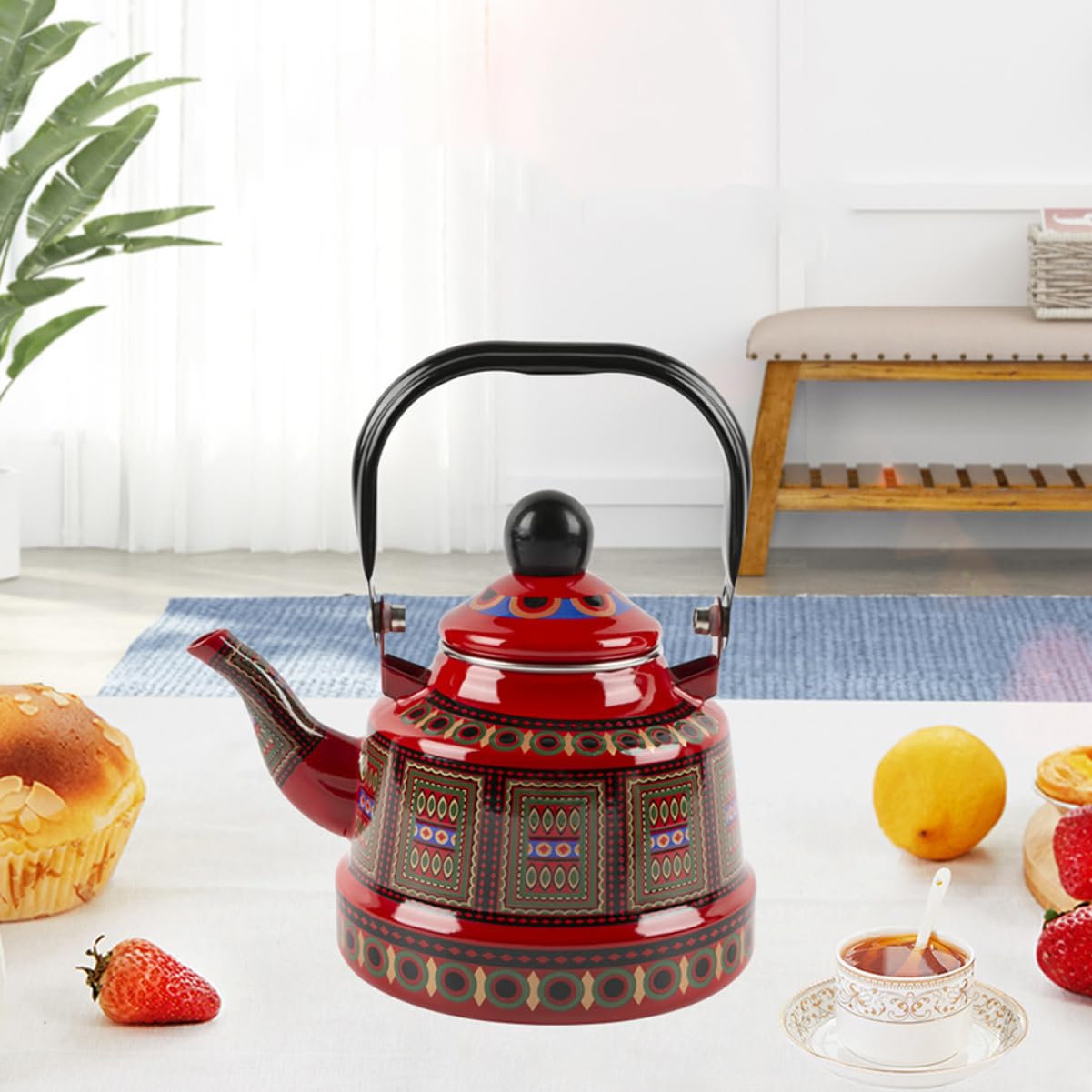 Garneck Bollitore Teiera Smaltato Vintage Rosso 1,7, Adatto a Piani a Induzione, in Acciaio Inox, per Ristorante e Cucina