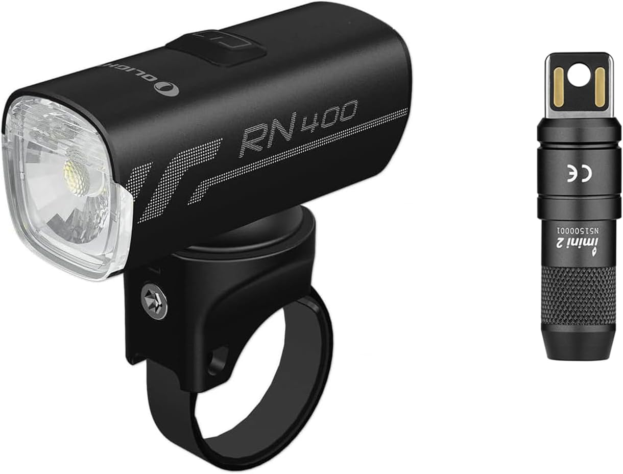 OLIGHT RN 400 LED Bike Lights, 400 Lumens USB Type-C Rechargeable Bike Front Light Bundle with IMINI 2 EDC Rechargeable Keychain Flashlight