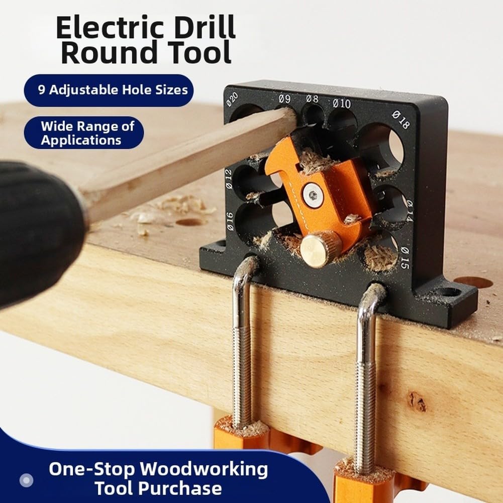 Holzdrehgerät 9-Loch Einstellbar Rund Holzdübelmacher DIY Holzbearbeitungswerkzeug Schneller Durchmesserwechsel Legierungskonstruktion für Handwerker
