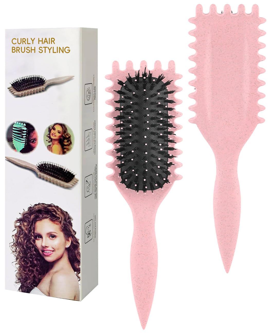 TIZHJOZI Curl Defining Brush, Curly Hair Brushes for Women & Men, Slick Back Bounce Curl Brush Styling Comb for Detangling, Wet and Dry Hair, Pink