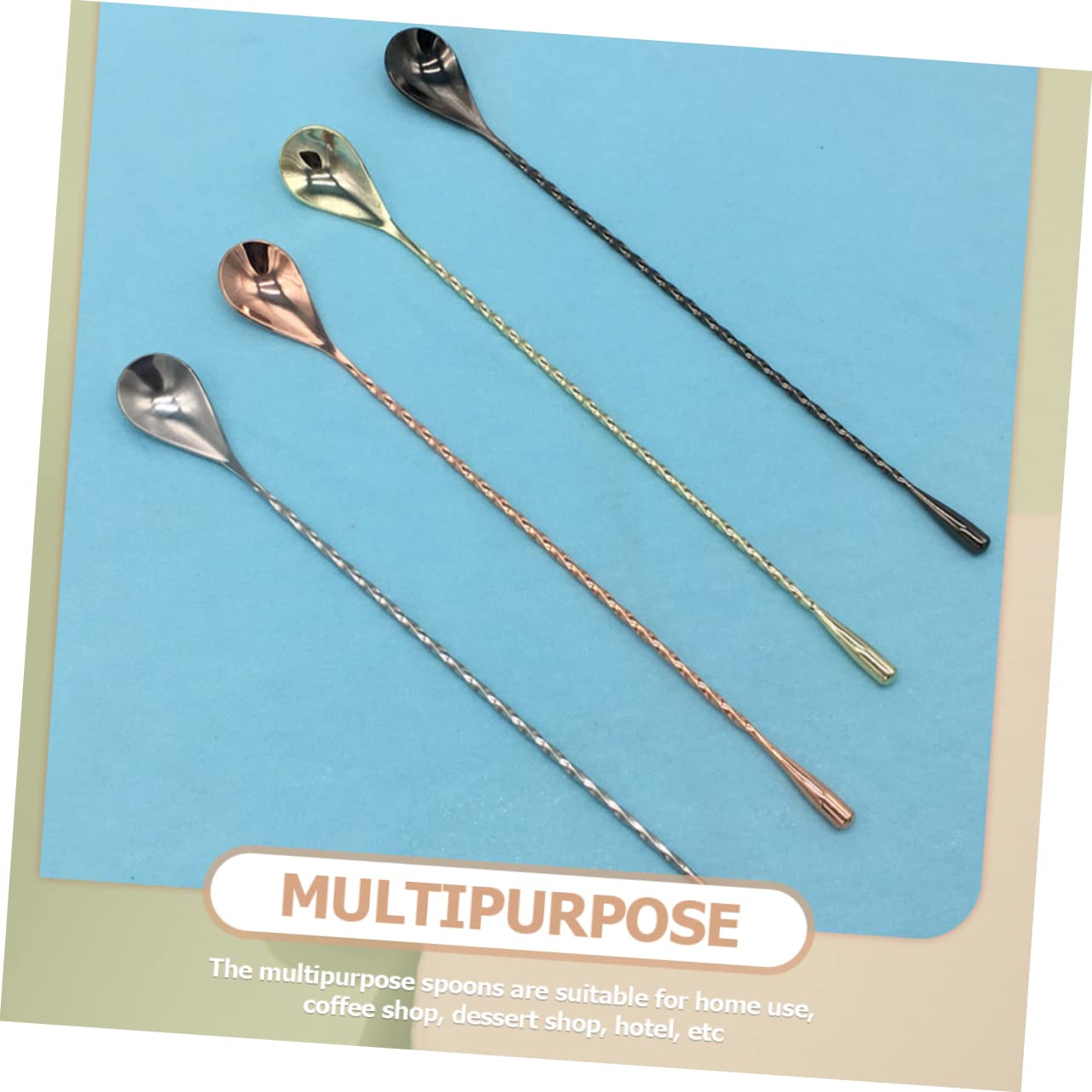 NAMOARLY Copper Finish 2 Pcs Teardrop End Stainless Steel Mixing Spoon Bar Cocktail Stir Stick for Mixing