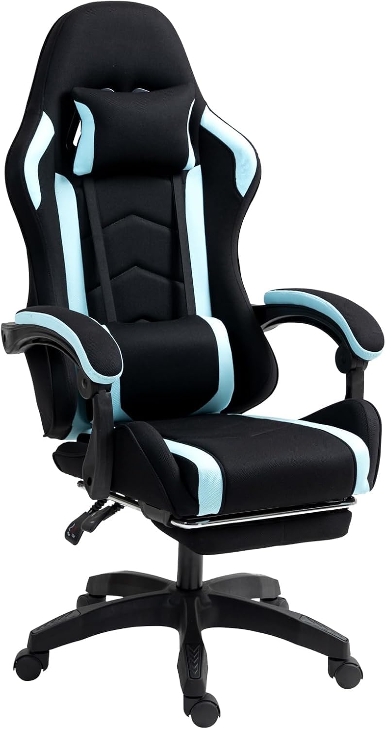 Wemart Gaming Chair Computer Chair, Ergonomic High Back Fabric Gaming Chair, Tilt and Height Adjustable Computer Chair with Neck and Massaging Lumbar Support for Office or Gaming (HLDJY)