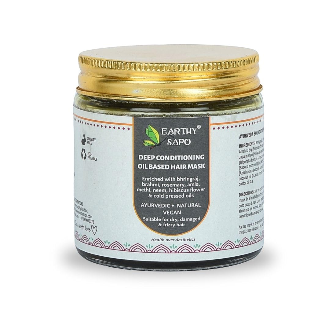 Earthy Sapo Ayurvedic Deep Conditioning Hair Mask | Bhringraj, Amla, Hibiscus, Coldpressed Oils| Nourishing Pre-shampoo Treatment, 100g-image-16