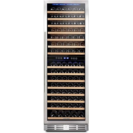 Kalamera 157 Bottle Freestanding Wine Cooler Refrigerator With Stainless Steel, triple-layered Tempered Glass Door, Electronic One-Touch Control with LED Display Wine Fridge