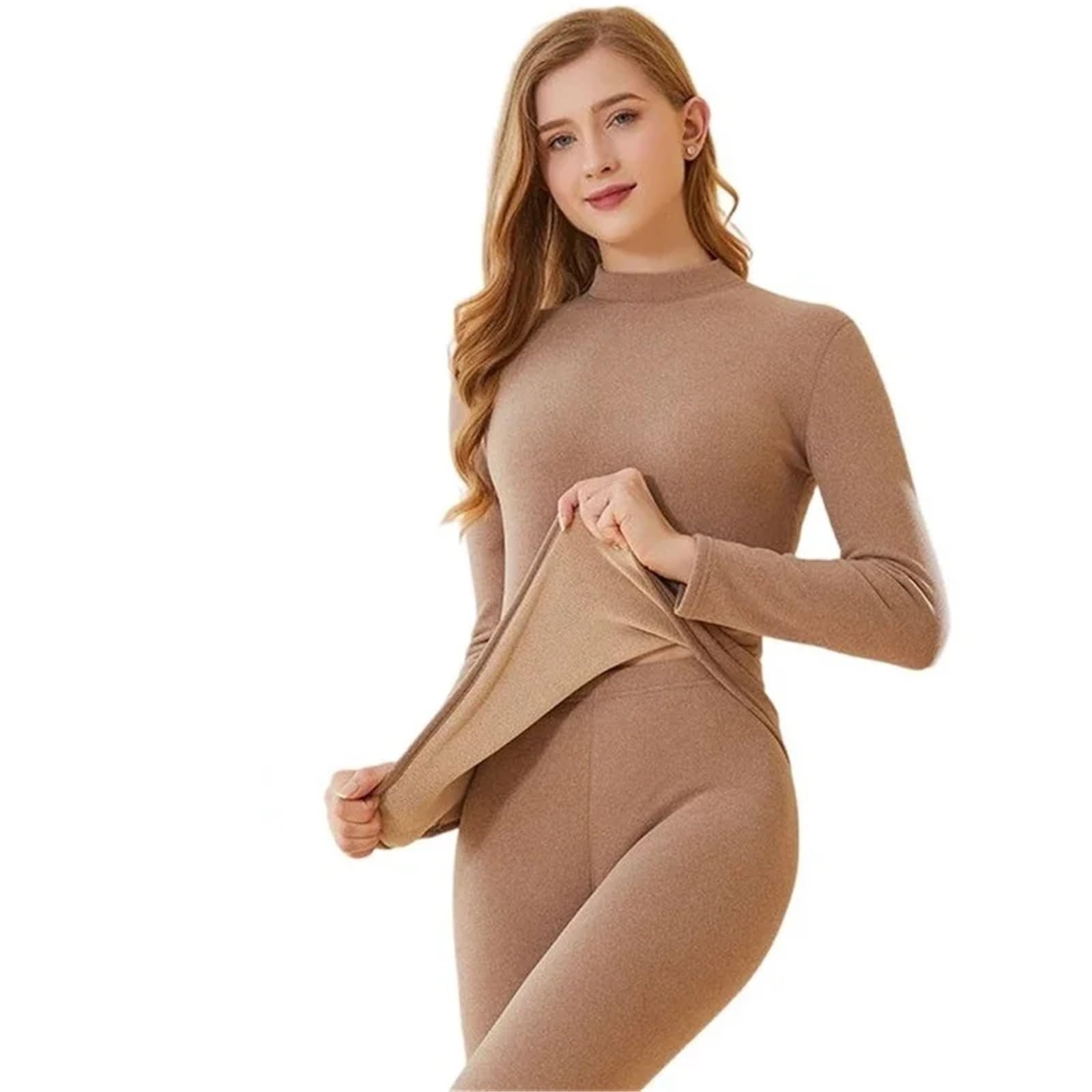 Set Termici per Donna Intimo Termico da Donna Invernale Set Intimo Spesso 2 Pezzi Mutandine e Canottiere Mutande Lunghe da Donna Intimo Termico Donna Traspirante Set(Beige,XXXL)