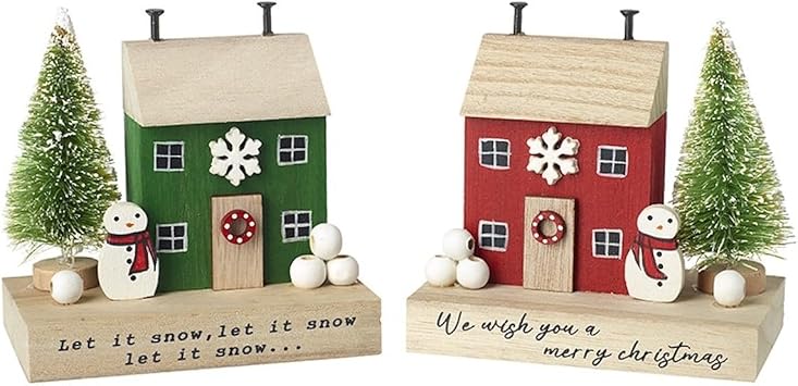 Heaven Sends Set of 2 Wooden Christmas House Ornaments