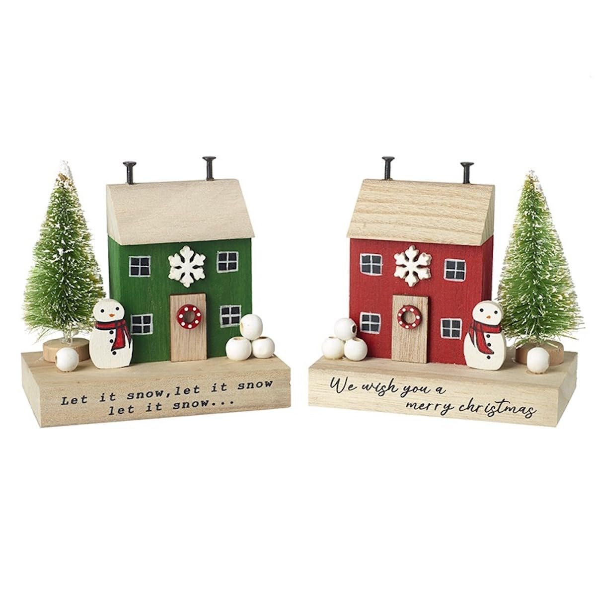 Heaven Sends Set of 2 Wooden Christmas House Ornaments