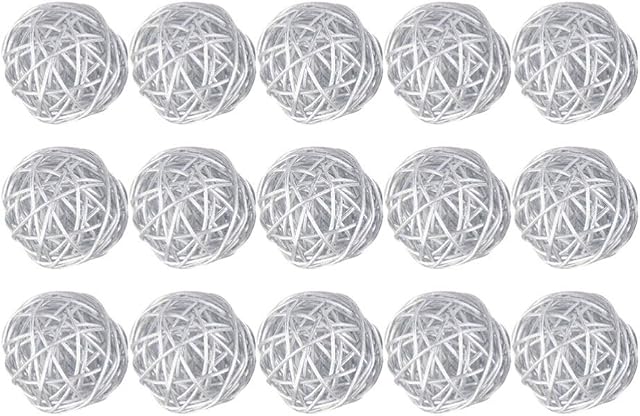 EXCEART 15pcs Rattan Wicker Balls DIY Vase Bowl Filler Ornaments Aroma Dffuser Balls for Wedding Home Hanging Decoration Table Confetti 5cm (Silver)