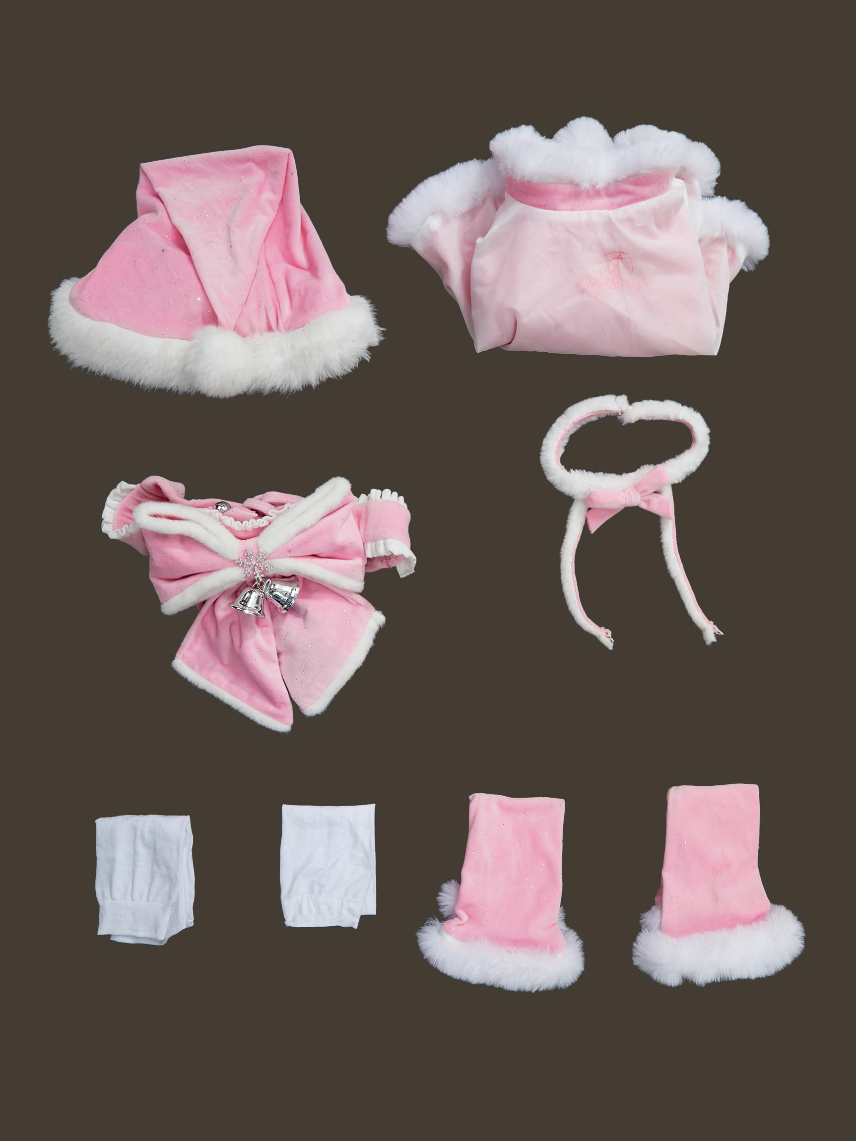 Mobbunny Christmas Sexy Cutout Lingerie Set for Women Rave Outfits Lace-up Strappy Bodysuit with Gloves and Stockings