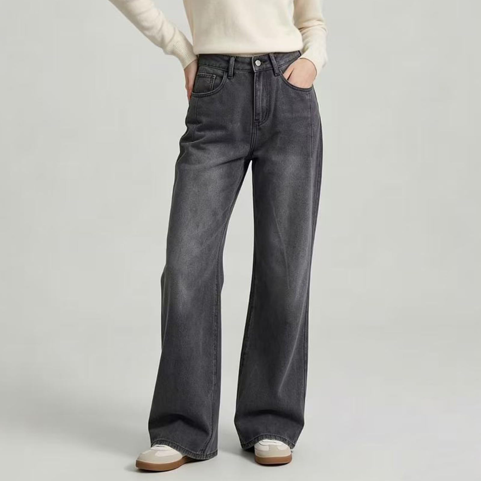 Jean Évasé Femme Uni Poches Latérales Denim Résistant Classique Décontracté