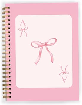 Pink Coquette Bow Preppy Notebook, Pink Girly Trendy Funky Ace Card Spiral Notebook 5.5x8.3, Preppy Aesthetic Journal for Women, Coquette Girly Office Supplies, Spiral Journal