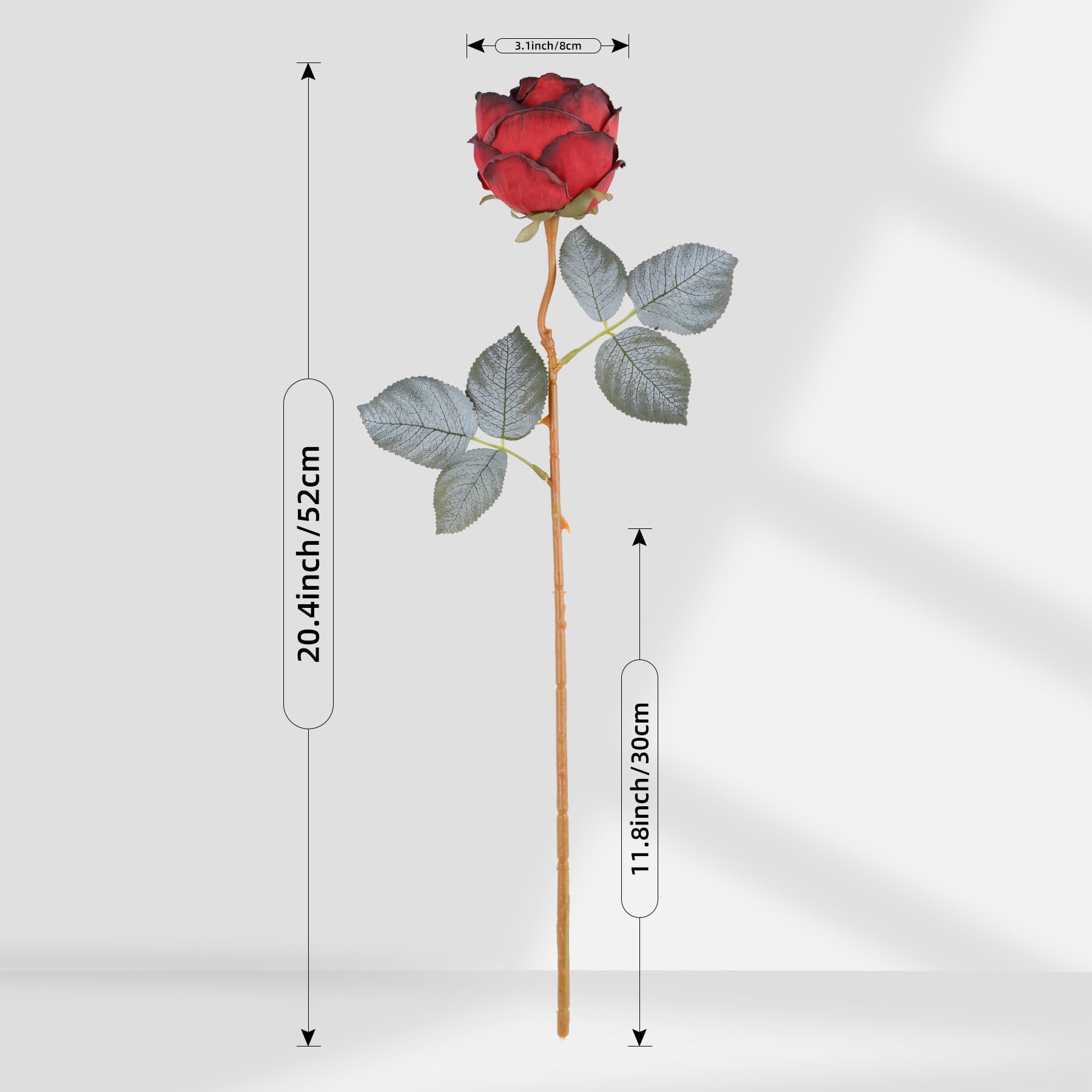 Kisflower 10 Pcs Artificial Rose Red Flower,20" in Tall Single Rose Long Stem Fake Flower,Silk Blossom Rose Realistic Flower for Table Office Party Wedding Home Decor(Burgundy Red,10pcs) - Image 2