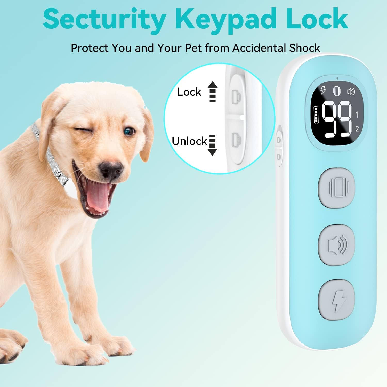 Image showing the remote control with a close-up of the security keypad lock switch