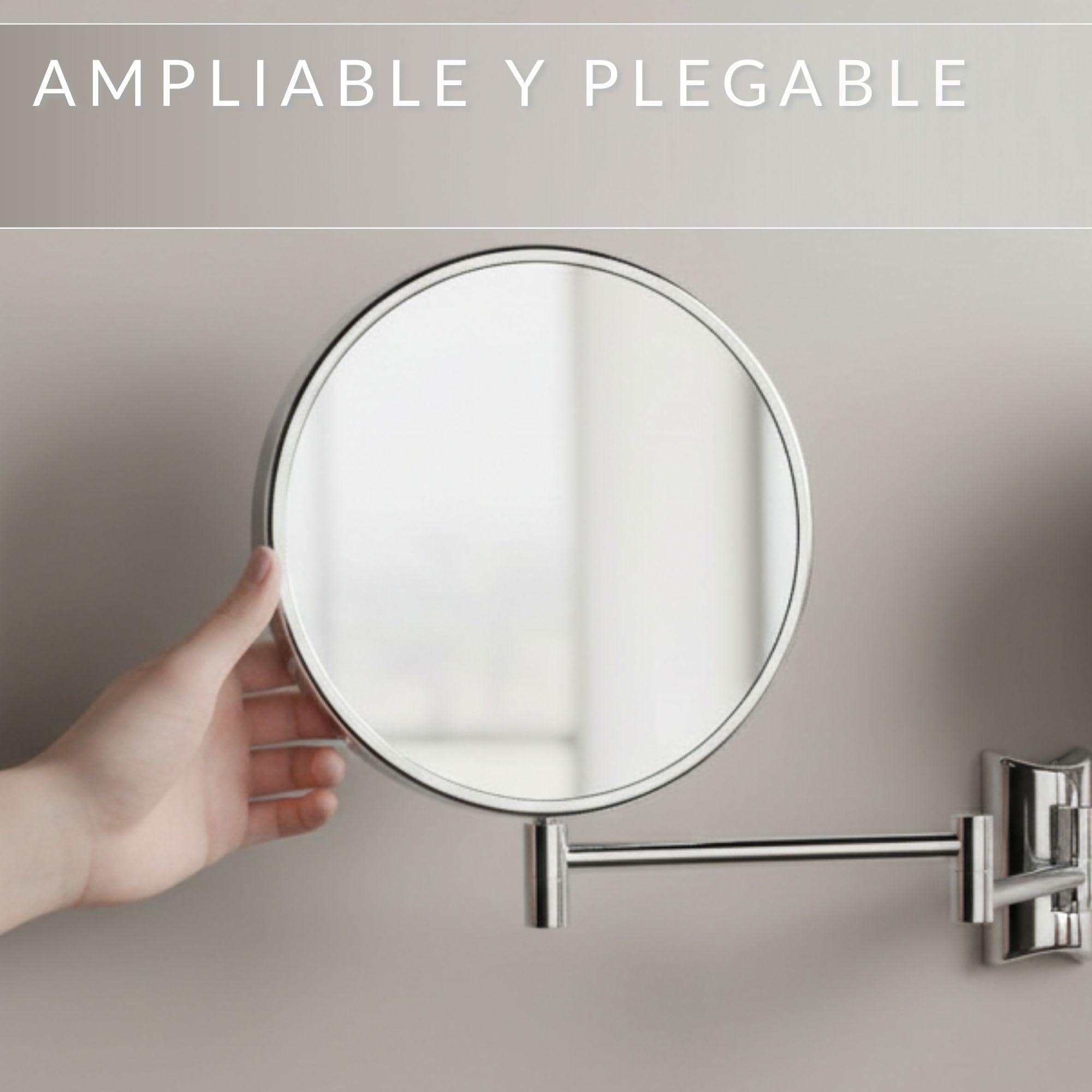 Imola Espejo de Aumento de Pared – Espejo de Maquillaje Giratorio 360° – Espejo Doble Cara para Afeitar con Aumento 3X y 7X – Brazo Extensible de Metal Cromado, Ø 19 cm