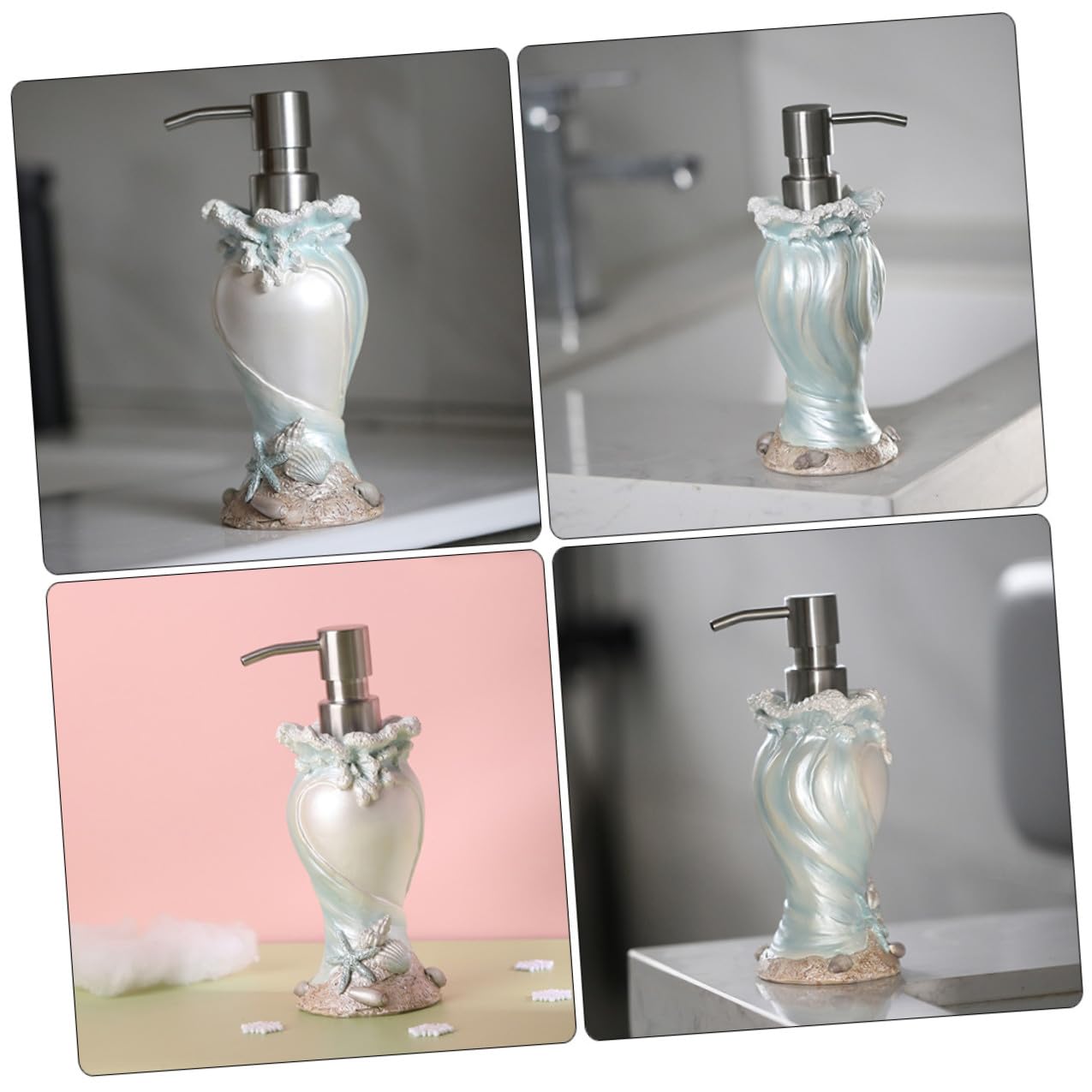 Dispenser di Sapone Liquido Decorativo in Resina Bianca Stile Mare Pompa Ergonomica da 200ml per Bagno e Casa Leggero e Funzionale