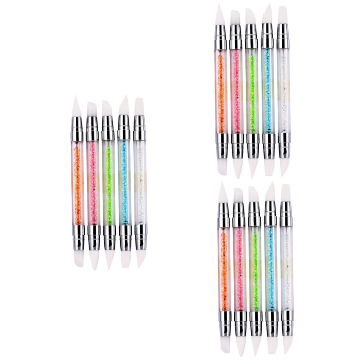 FRCOLOR 15pezzi Pennelli Per Nail Art Silicone Con Testa Doppia e Strass Manicure Per Decorazioni Unghie Pennelli Leggeri e Maneggevoli Per Pittura e Disegno Unghie