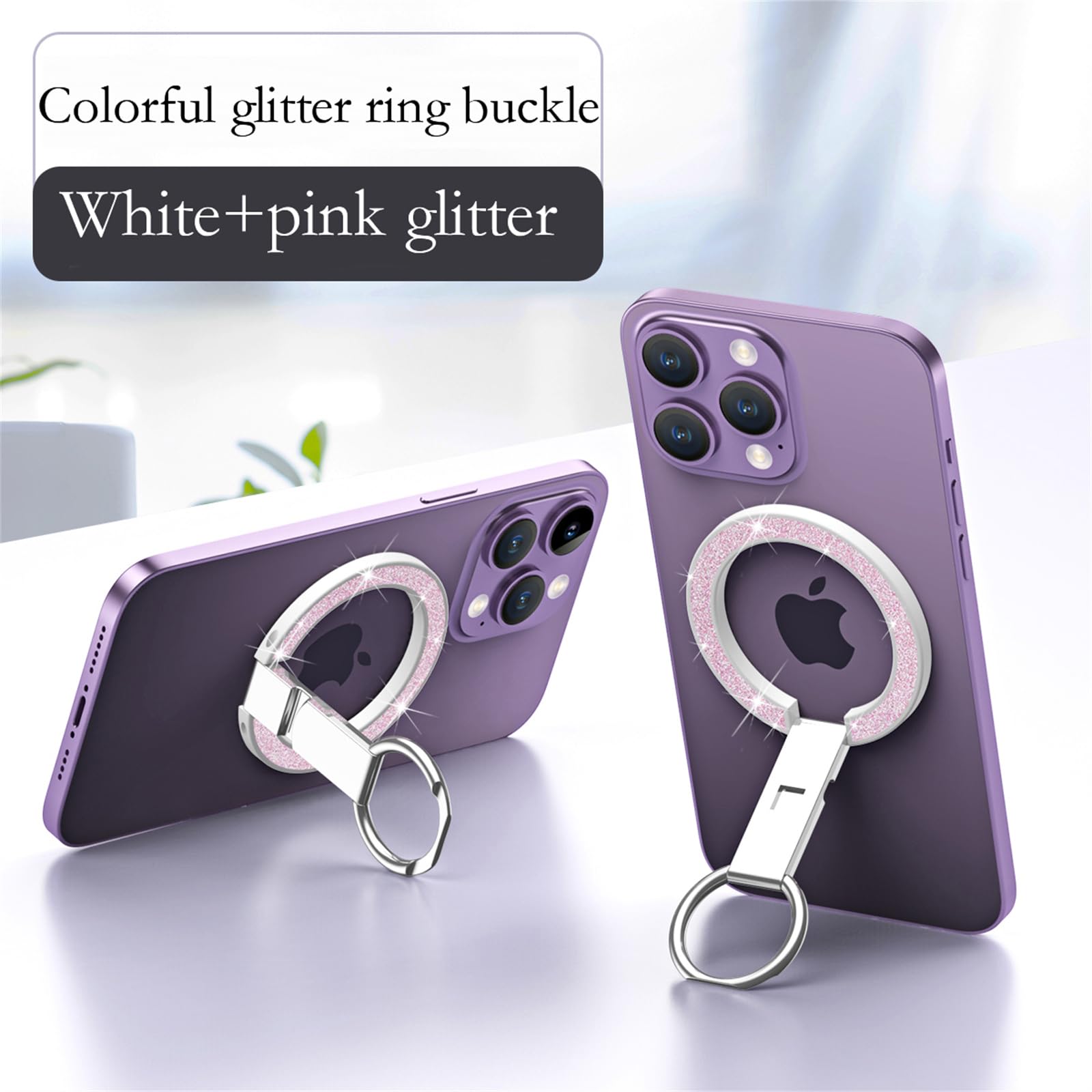 Ysnzaq Supporto ad Anello Magnetico Telefono per MagSafe,Glitter Bling Sparkly Anello Supporto per MagSafe 360 ° Rotazione Telefono Grip Adjustable Cavalletto per iPhone, Samsung.PQ Pink
