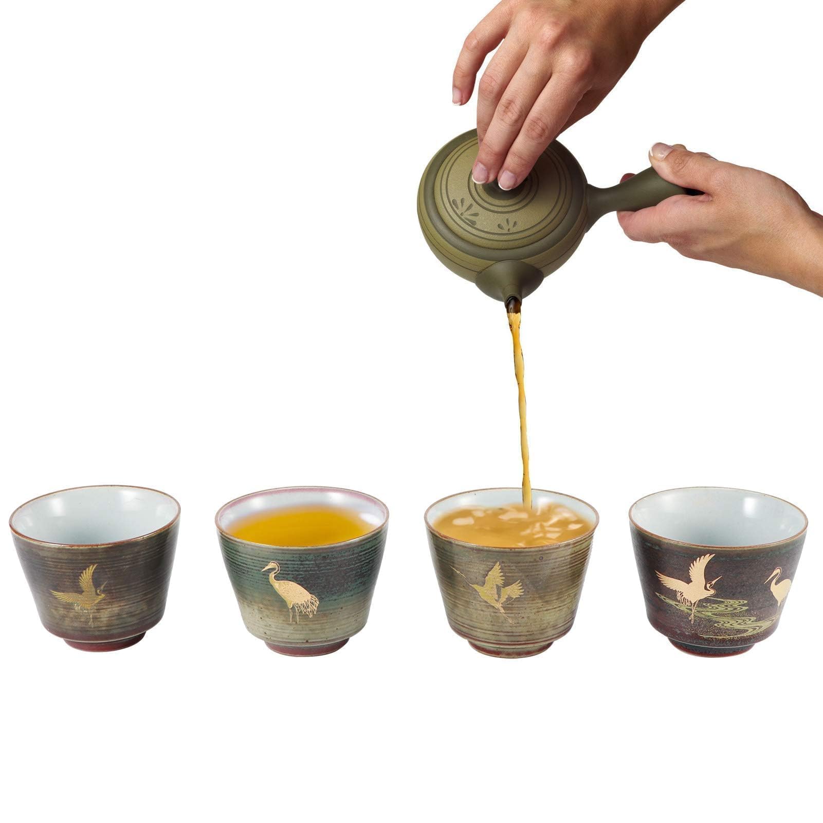 4 pièces tasses en céramique, tasse à thé japonaise rétro tasses à thé en chinois japonais kung fu thé chaleur saké tasses ensemble de tasses à thé avec boîte pour boire(02)