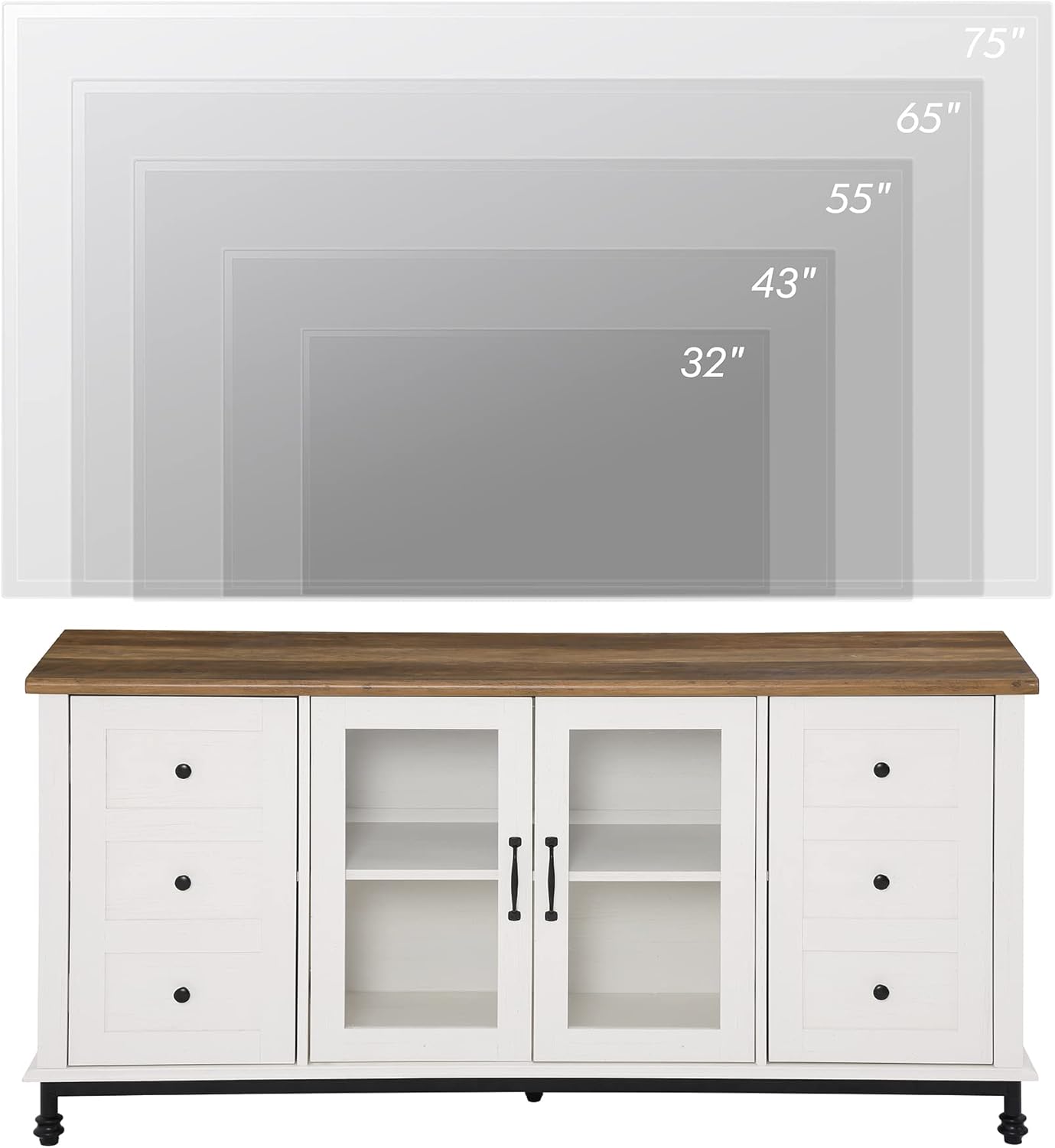 WAMPAT Farmhouse Yellow Light TV Stand for TVs Up to 75 inch,Glass and Wood Universal TV Stand,White Entertainment Center for 60-75 inch TV Console Table
