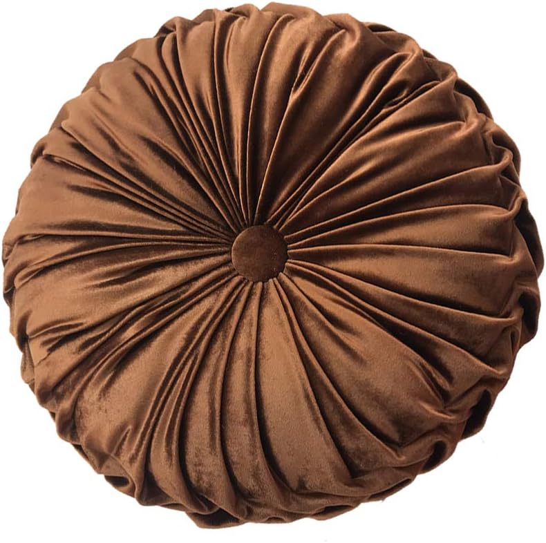 BESPORTBLE Pleated Round Pillow Decorative Pumpkin Pillow Velvet Decoration Household Sofa Living Room Cushion Throw Pillow (Light Brown)