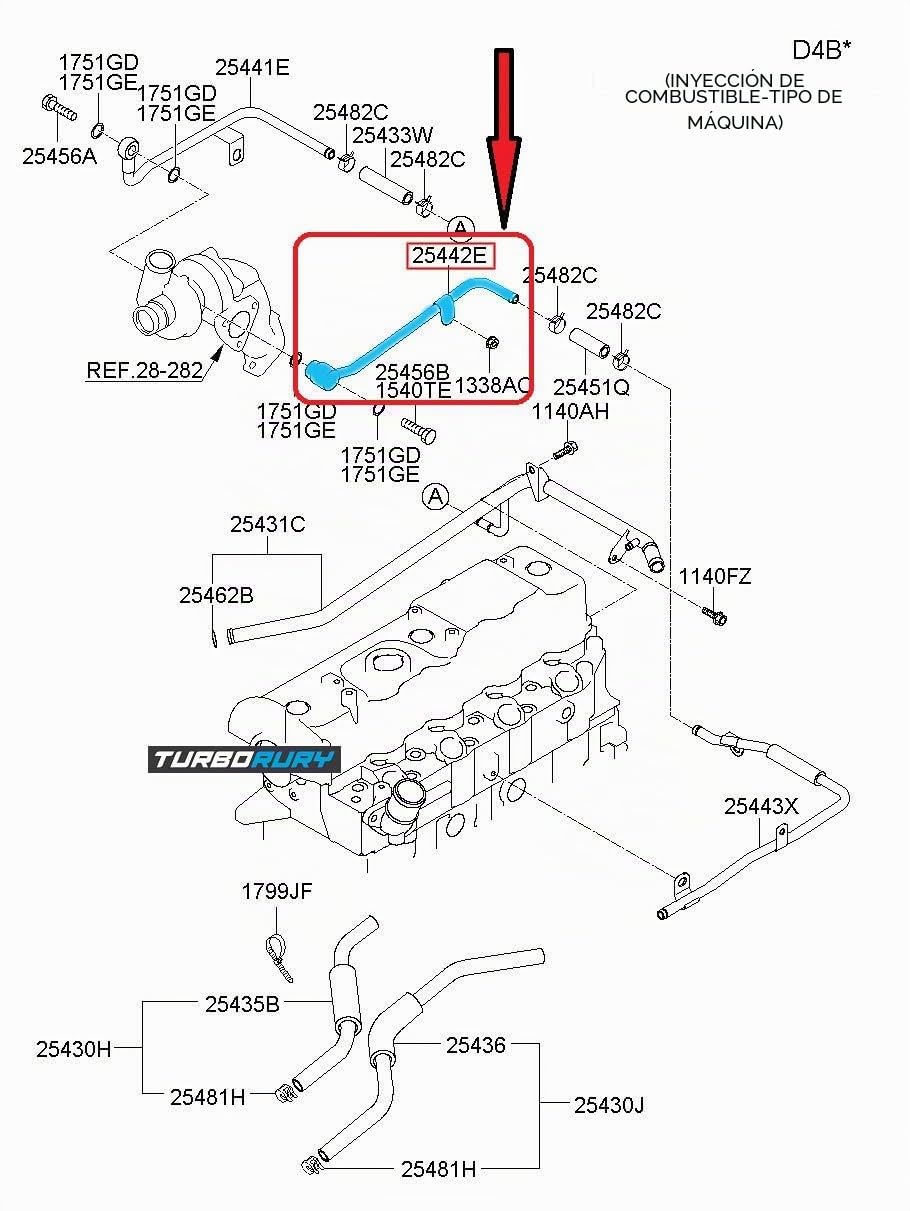 Tubería de Agua de Repuesto - Compatible con HYUNDAI GALLOPER I, Compatible con HYUNDAI H-1, Compatible con HYUNDAI GALLOPER II, Compatible con HYUNDAI H100 - Número OE 2544242520