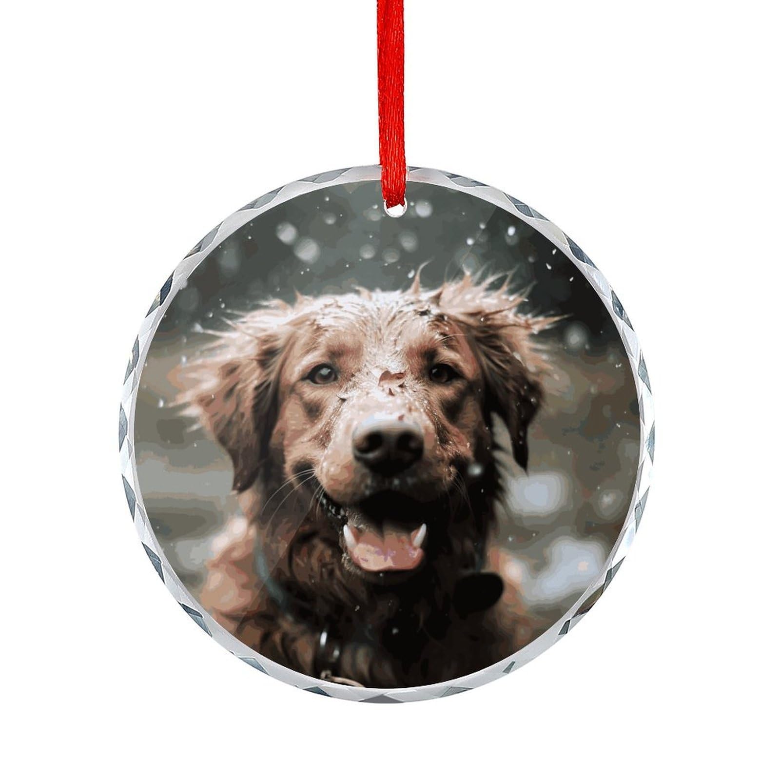 Btcowzrv Style Happy Dog In Rain Round Ornament Hanging Pendant Decor