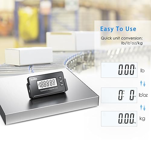 Miniatura 5 de Báscula postal digital inteligente, 440 libras, báscula postal de acero inoxidable, báscula de franqueo digital para almacén/hogar/empresa de