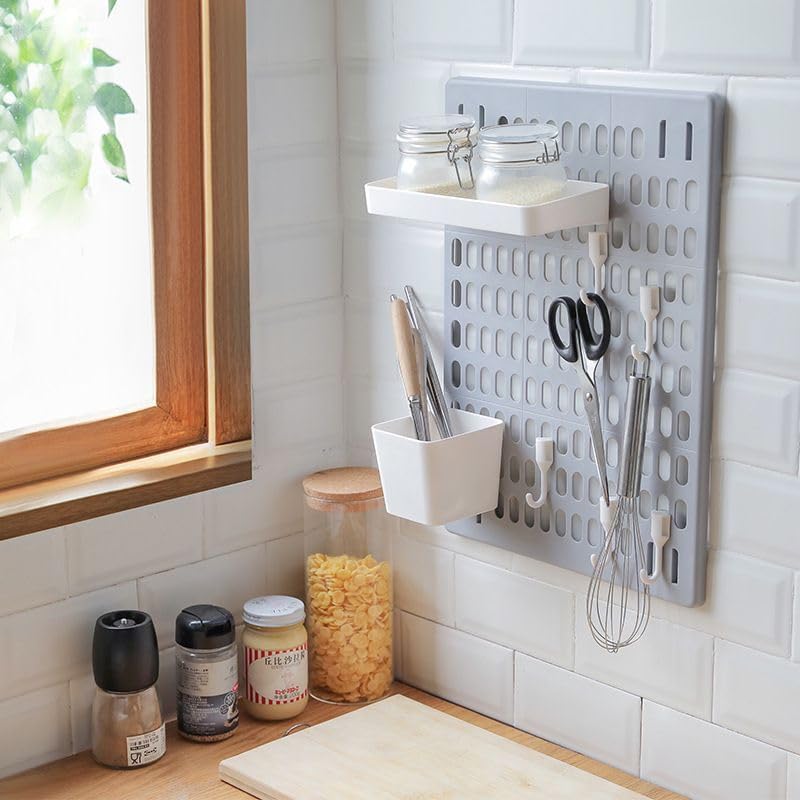 BAVIEN Pegboard Combination Wall Organizer Kit, Wall Mount Display Pegboard Panel Kits, Wall Organizer No Punching Crafts Organization for Garage Kitchen Bathroom (Grey)