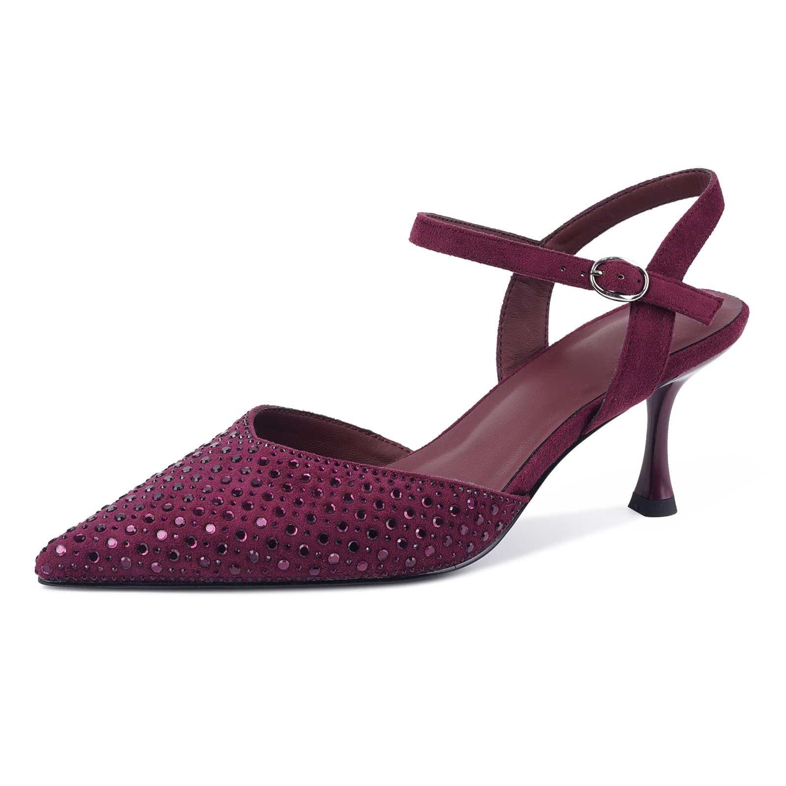 CORNMOOD Slingback Kitten Heels for Women Pointed Closed Toe Pumps Low Stiletto Heels with Buckle Strap Shoes for Wedding Party Office