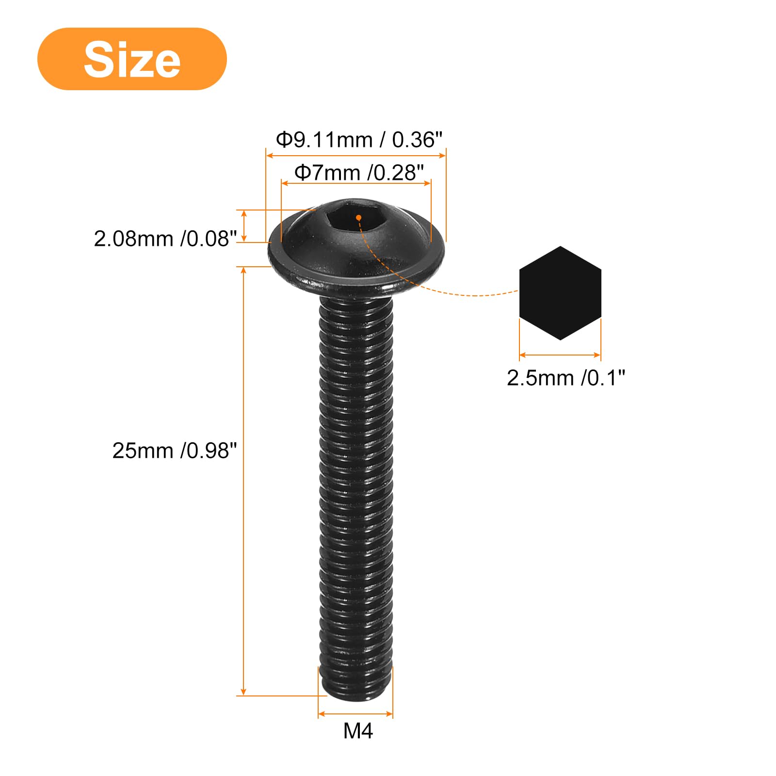 100 Viti Autofilettanti 4x16mm Testa Tonda - Acciaio Inox 304 Nero