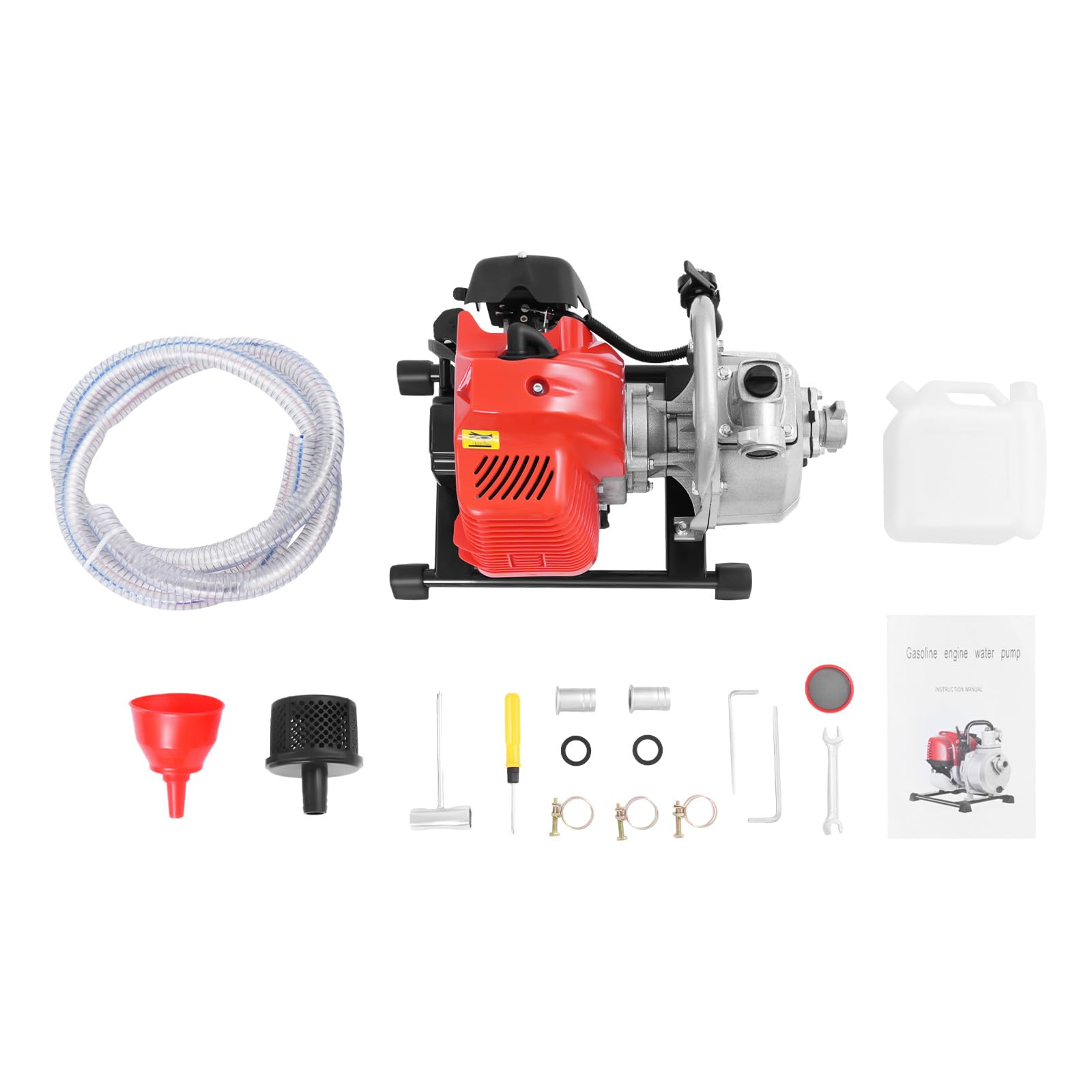 motobomba de agua a gasolina 1,7 CV con motor de 2 tiempos de 1,25 kW, bomba de agua sucia, altura de extracción 30 m, caudal de 10.000 L/H, bomba de alta presión para drenaje/transporte de agua