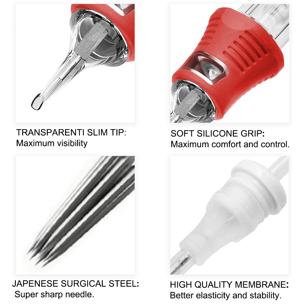 WARRIOR PRO Tattoo Needles Cartridges with Silicone Rubber Grip Sterilized Tattoo Needle Cartridge Round Shader in Japanese Steel Permanent Makeup PMU (0.35MM-1214RS) - Image 2