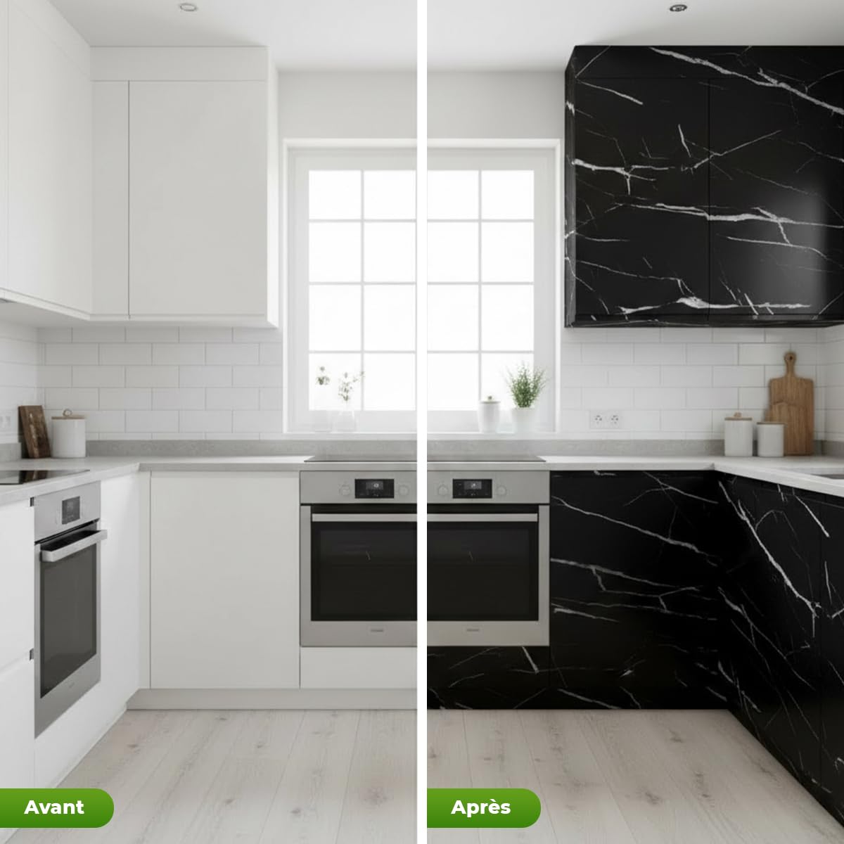 Ambiance - Adhesivo adhesivo para el metro (60 cm x 30 m, adhesivo para cocina, muebles y cuarto de baño, mármol, color negro y blanco