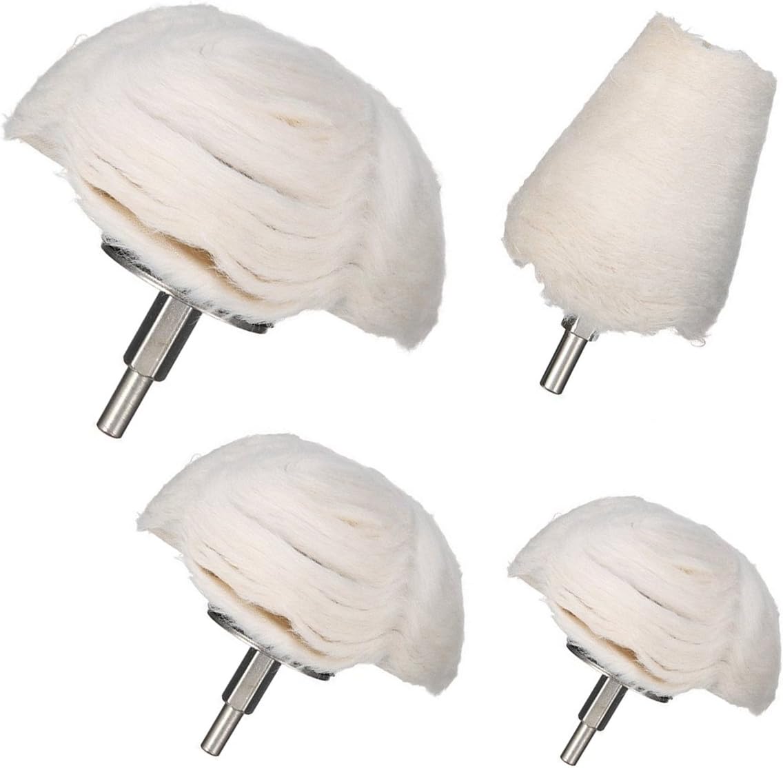 Kesgiter 4Pack White Flannelette Polishing Wheel Cone/Column/Mushroom/T-Shaped Wheel Grinding Head with 1/4’’ Handle for Manifold/Aluminum / Stainless Steel/Chrome