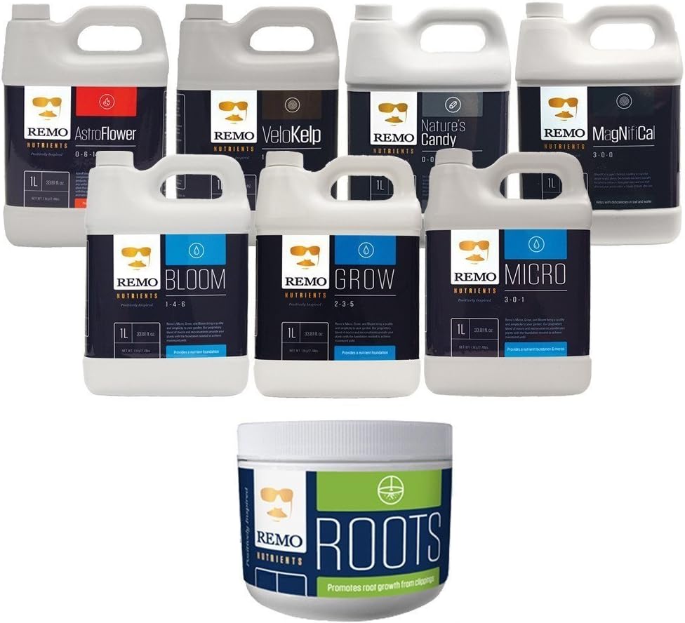 Remo Nutrients Start Kit Bundle: 1 Liter Of Bloom, Micro, Grow, Velokelp, Astroflower, Nature's Candy, Magnifical & 2 OZ Roots Gel