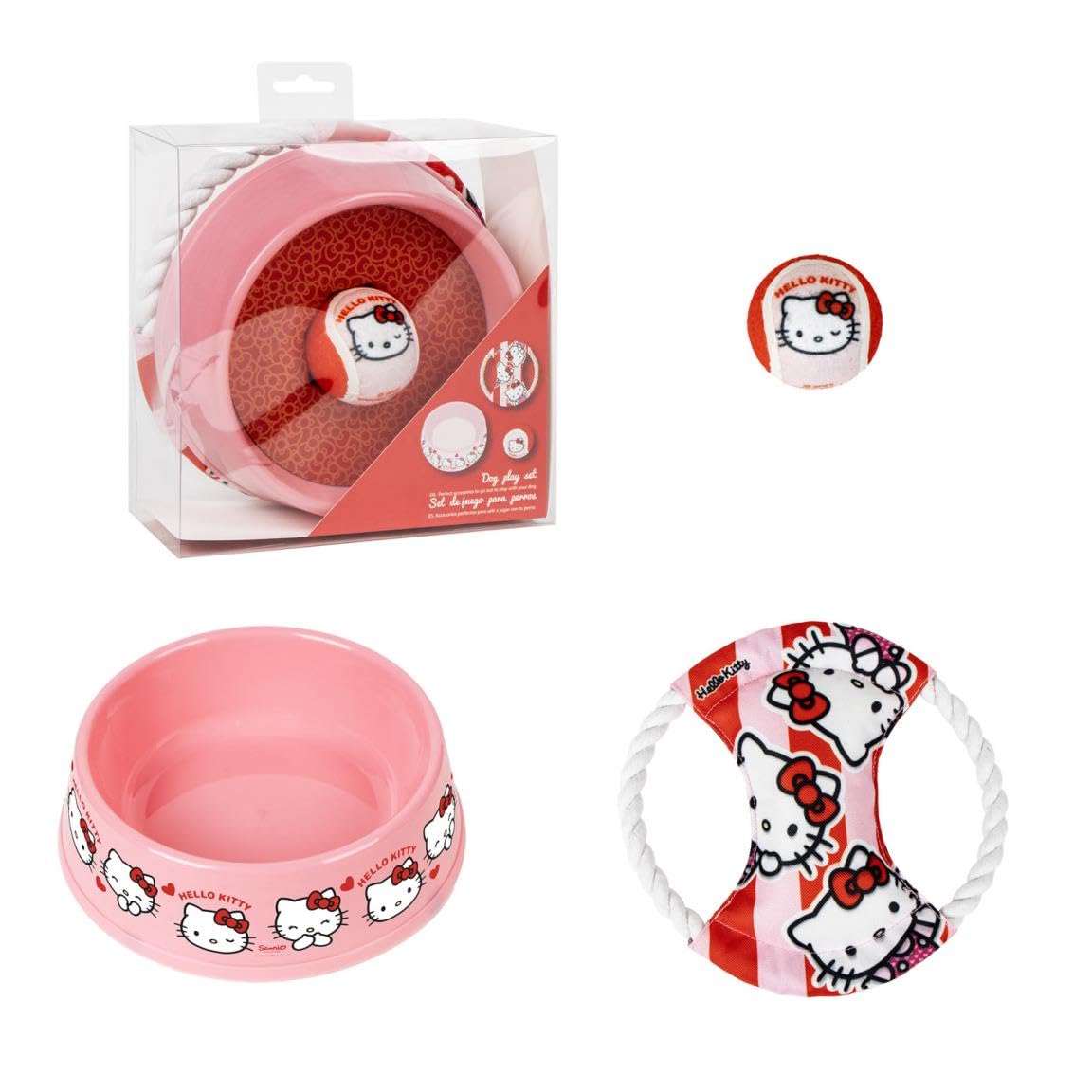 CERDÁ Life'S Little Moments/Hello Kitty Pet Set with Feeder, Ball and Rope Toy