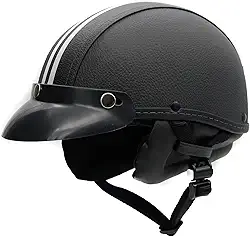 Capacete Coquinho Retrô BR101 Couro Sintético Com Pala - Meio Capacete Vintage Premium para Bike Elétrica, Scooter, Patinete e Skate