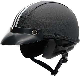 Capacete Coquinho Retrô BR101 Couro Sintético Com Pala - Meio Capacete Vintage Premium para Bike Elétrica, Scooter, Patinete e Skate