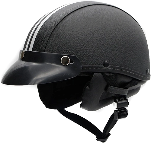 Capacete Coquinho Retrô BR101 Couro Sintético Com Pala - Meio Capacete Vintage Premium para Bike Elétrica, Scooter, Patinete e Skate