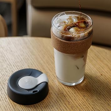 KeepCup Reusable Coffee Cup - Brew Tempered Glass and Natural Cork, L 16oz/454ml - Press