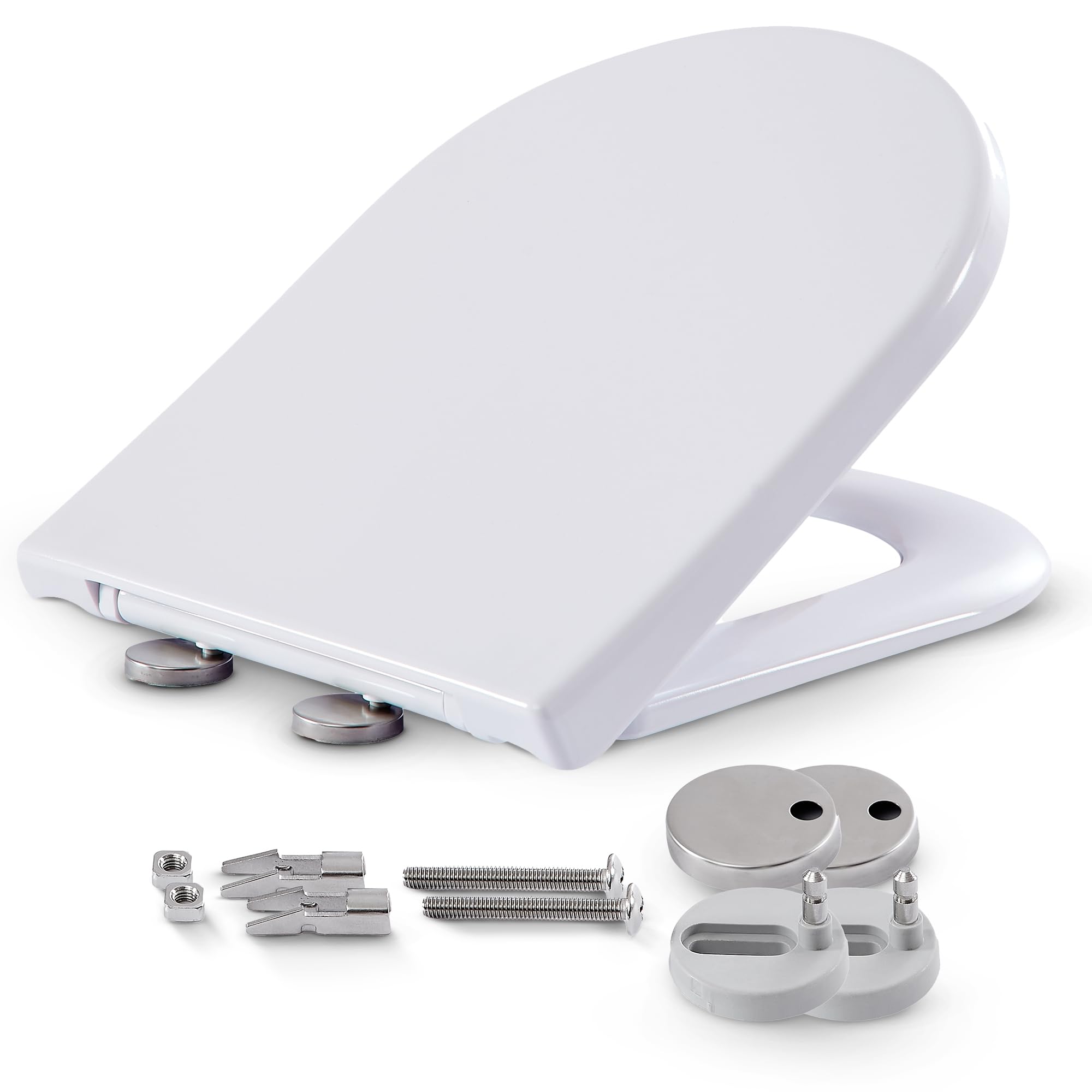 Arebos WC Sitz mit Absenkautomatik | Duroplast Klodeckel D-Form universell | (max. Belastung 150 kg) | Toilettensitz mit Klodeckel | einfache Montage | Toilettendeckel softclose
