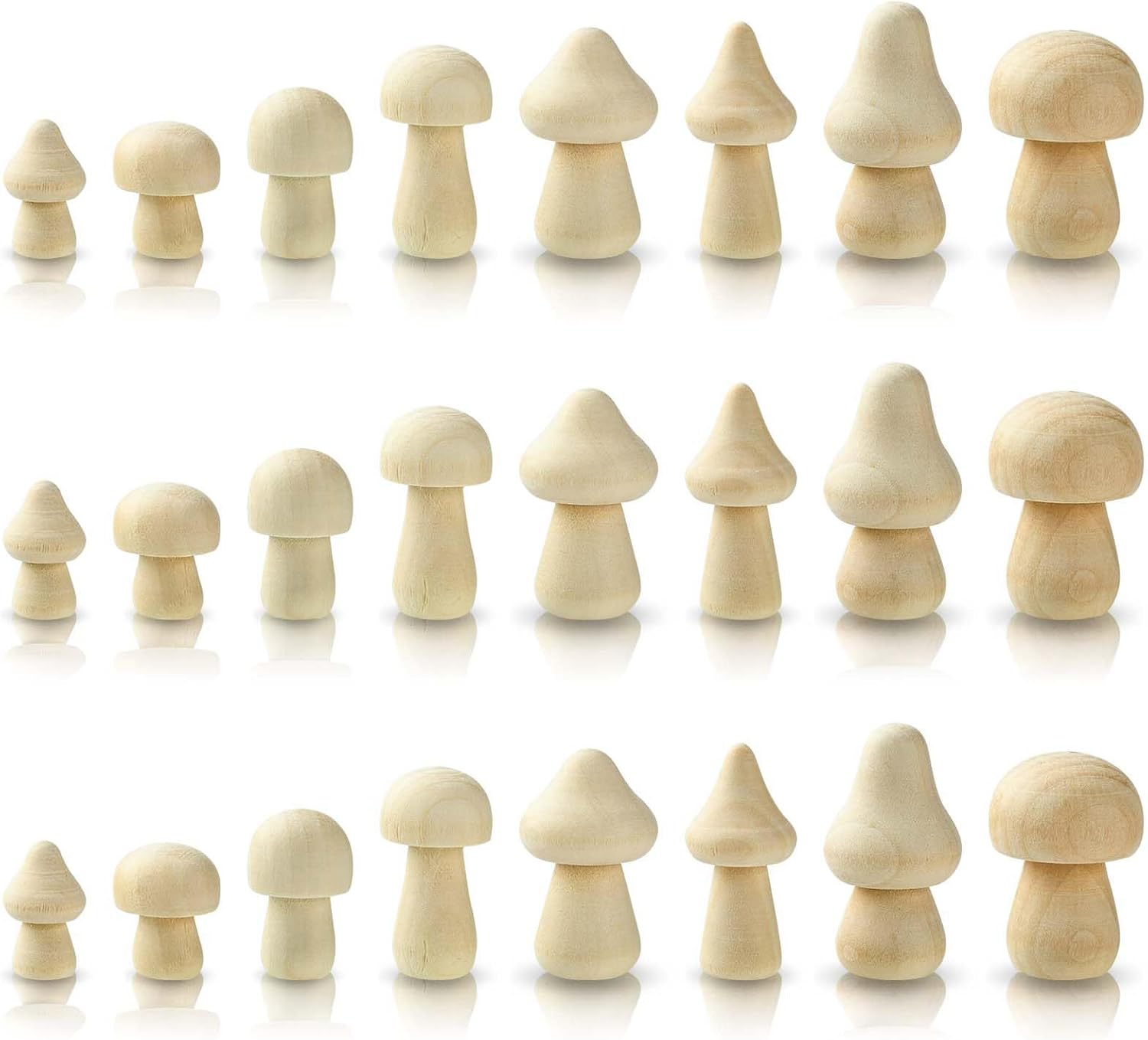 LiQunSweet 40 Pcs 8 Style Unifished Blank Mushroom Wood Undyed Vegetable Wood Cutout Slices Piece Ornaments for DIY Painting Craft Home Decoration